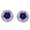 Purple Flower Rose Resin Real 925 Sterling Silver Earrings 6.68 G. Thailand