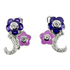 2.90 G. Flower Enamel with White CZ Real 925 Sterling Silver Jewelry Earrings