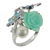 7.45 G. Green Resin Natural White Pearl Real 925 Sterling Silver Ring Size 7