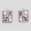 925 Sterling Silver Jewelry Earrings 4.89 G. Multi-Color Enamel with White CZ