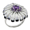 925 Sterling Silver Ring Size 8 Jewelry with Natural Amethyst and Enamel 8.08 G.