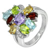 Natural Amethyst Topaz Peridot Garnet Real 925 Sterling Silver Ring Size 7