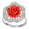 3.33 Gram. Orange Rose Resin with White CZ Real 925 Sterling Silver Ring Size 8