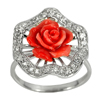 925 Sterling Silver Ring Jewelry with Rose Flower Resin and White CZ Size 7