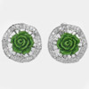 7.07 G. Flower Green Resin with Cz Real 925 Sterling Silver Jewelry Earrings