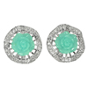 925 Sterling Silver Earrings 6.72 G. Green Rose Flower Resin with White CZ