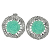 6.71 G. Green Rose Resin and Round White CZ Real 925 Sterling Silver Earrings