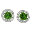 6.95 G. Green Flower Resin with White CZ Real 925 Sterling Silver Earrings