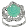 3.36 G. Green Flower Resin with CZ Real 925 Sterling Silver Jewelry Ring Size 8