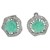 6.78 G. Green Flower Resin with White CZ CZ Real 925 Sterling Silver Earrings