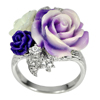 7.29 G. Lovely Purple Rose Flower Resin Real 925 Sterling Silver Ring Size 8