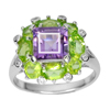 925 Sterling Silver Ring Jewelry with Natural Gems Amethyst and Peridot Size 9