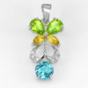 925 Sterling Silver Pendant 2.92 G. Natural Gems Topaz Citrine Peridot with CZ