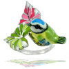 6.94 G. Bird and Leaf Enamel Design Real 925 Sterling Silver Ring Size 8