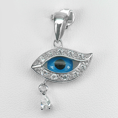 3.30 G. The Eye Design Real 925 Sterling Silver White Gold Plated Pendant