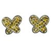 925 Sterling Silver White Gold Plated Earrings with Round Shape Yellow CZ