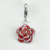 Rose Design Red Enamel Real 925 Sterling Silver White Gold Plated Pendant