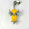 Lovely Owl Yellow Enamel Real 925 Sterling Silver White Gold Plated Pendant