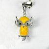 Lovely Owl Yellow Enamel Real 925 Sterling Silver White Gold Plated Pendant