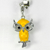 Lovely Owl Yellow Enamel Real 925 Sterling Silver White Gold Plated Pendant