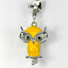 3.52 G. Owl Yellow Enamel Real 925 Sterling Silver White Gold Plated Pendant