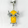 Good Owl Yellow Enamel Real 925 Sterling Silver White Gold Plated Pendant