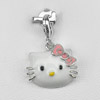 Kitty Enamel Design Real 925 Sterling Silver White Gold Plated Lovely Pendant