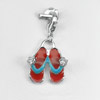 Slippers Red Enamel Real 925 Sterling Silver White Gold Plated Pendant