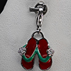 Slippers Red Enamel Real 925 Sterling Silver White Gold Plated Pendant