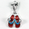 Slippers Red Enamel Real 925 Sterling Silver White Gold Plated Pendant