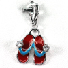 Slippers Red Enamel Real 925 Sterling Silver White Gold Plated Pendant
