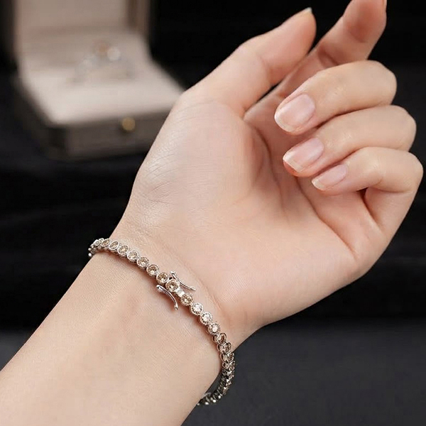 Natural Fancy Color Diamond With 925 Sterling Silver Jewelry 2.99 Grams Bracelet 6.5 Inch.