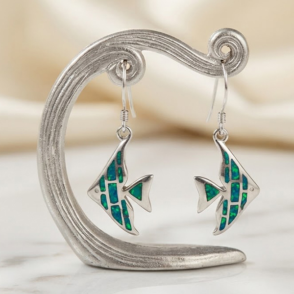925 Sterling Silver Jewelry Earrings 7.19 Grams with Multi Color Blue Created Opal