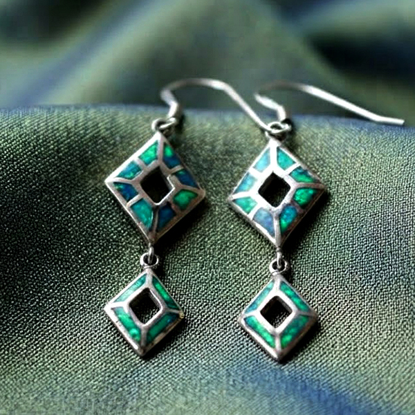 925 Sterling Silver Jewelry Earrings 7.87 Grams with Multi Color Blue Created Opal