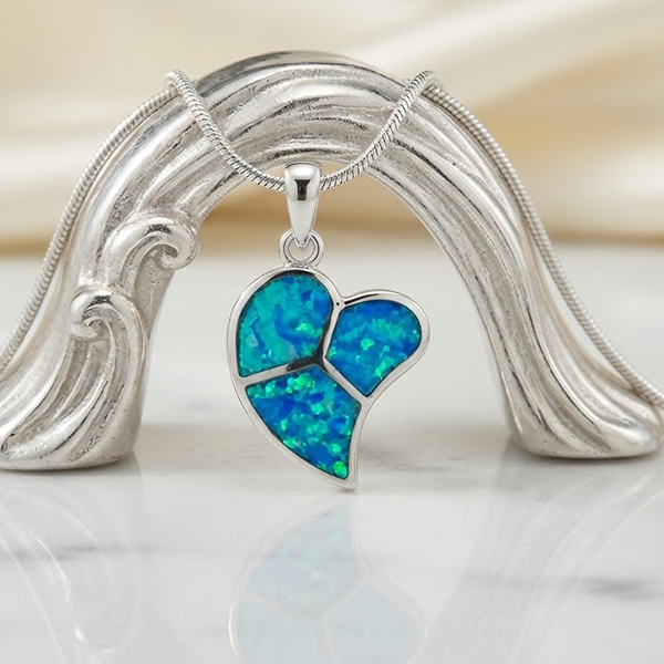925 Sterling Silver Jewelry Pendant 3.10 G. with Multi Color Blue Created Opal