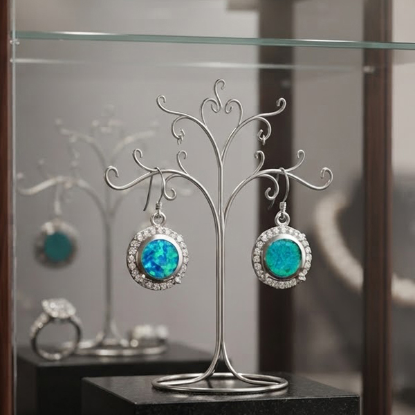 925 Sterling Silver Jewelry Earrings 6.21 Grams with Multi Color Blue Created Opal