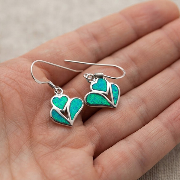 925 Sterling Silver Jewelry Earrings 4.61 Grams with Multi Color Blue Created Opal