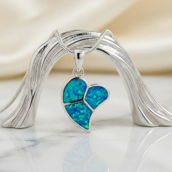 925 Sterling Silver Jewelry Pendant 3.18 G. with Multi Color Blue Created Opal