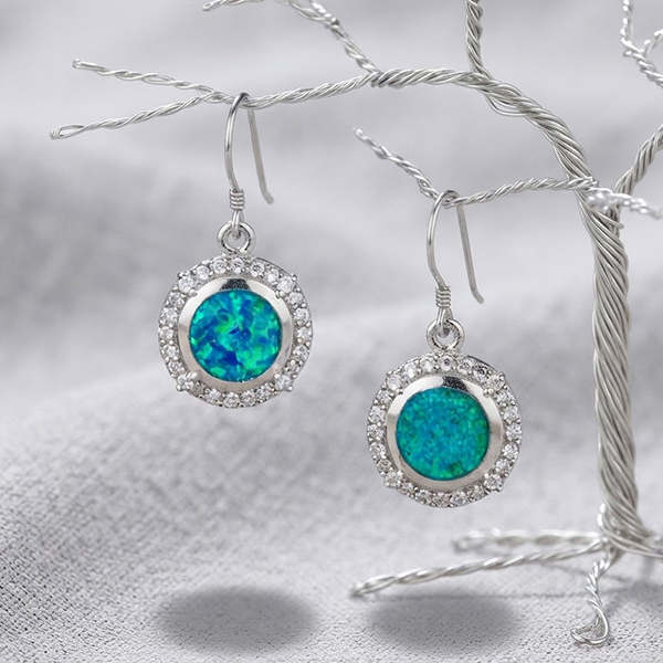 925 Sterling Silver Jewelry Earings 6.22 G with Multi Color Blue Created Opal & White Cubic Zirconia