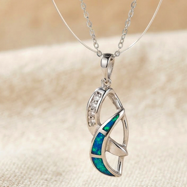 925 Sterling Silver Jewelry Pendant 4.30 G with Multi Color Blue Created Opal & White Cubic Zirconia