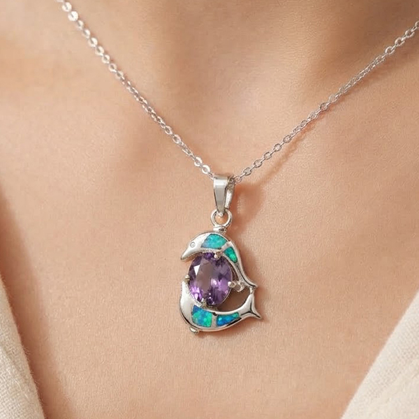 925 Sterling Silver Jewelry Pendant 3.69 G. with Multi Color Blue Created Opal & Created Amethyst