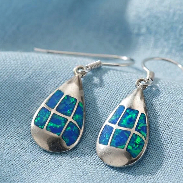925 Sterling Silver Jewelry Earings 6.24 Grams with Multi Color Blue Created Opal