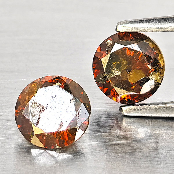 Natural Red Diamond 0.99 Ct. 2 Pcs. Round Brilliant Cut  4.7 Mm.