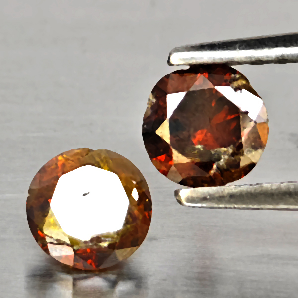 Natural Red Diamond 0.70 Ct. 2 Pcs. Round Brilliant Cut  4.4 Mm.