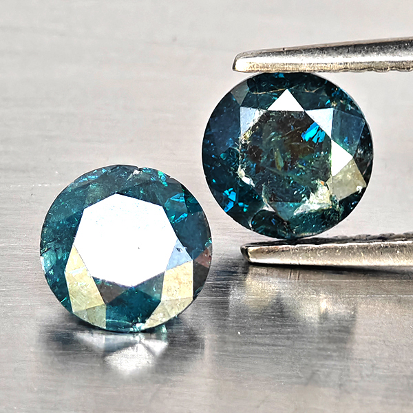 Natural Blue Diamond 1.95 Ct. 2 Pcs. Round Brilliant Cut  6.1 Mm.