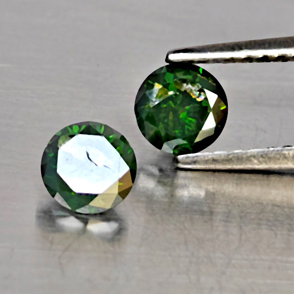 Natural Green Diamond 0.84 Ct. 2 Pcs. Round Diamond Cut  4.7 Mm.