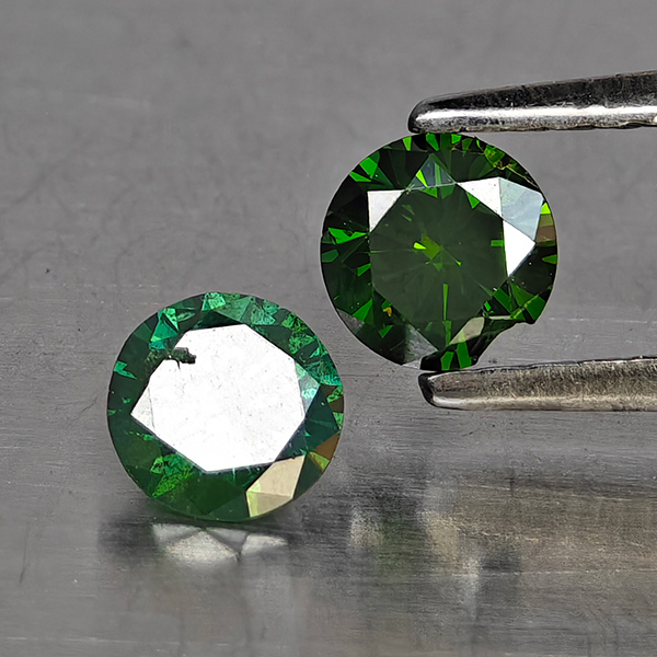 Natural Green Diamond 0.64 Ct. 2 Pcs. Round Diamond Cut  4.2 Mm.