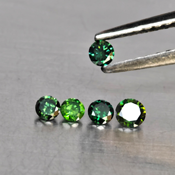 Natural Green Diamond 0.37 Ct. 5 Pcs. Round Diamond Cut  2.7 Mm.
