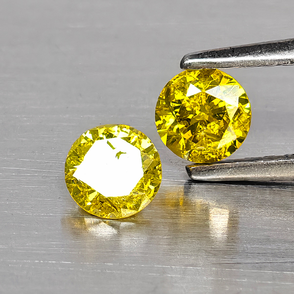 Natural Yellow Diamond 0.51 Ct. 2 Pcs. Round Diamond Cut 4.1 Mm.