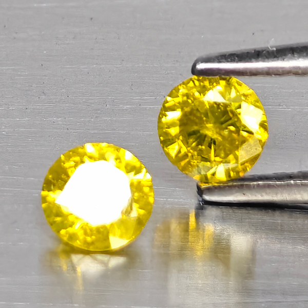 Natural Yellow Diamond 0.36 Ct. 2 Pcs. Round Diamond Cut  3.7 Mm.